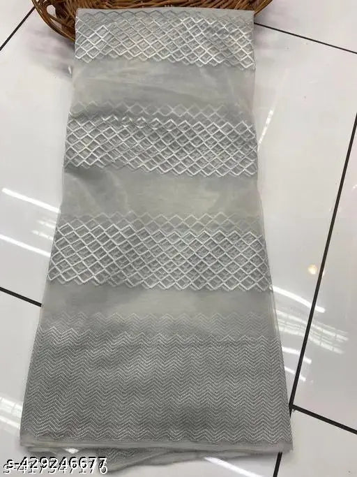Embroidered net organza saree in free size, 5.2m length, India-made beauty