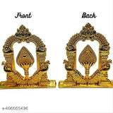 Golden color Murugan Vel Peacock with Arch idol (6cm), traditional metal automobile showpiece for car dashboard, pooja room, office room