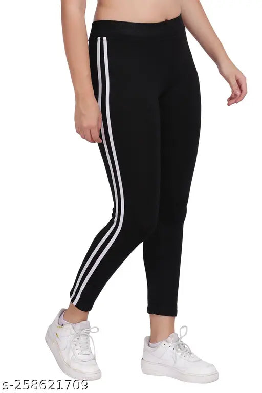 Striped cotton blend yoga jegging, free size (34in waist, 36in length), made in India