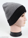 Textured Lycra wool beanie cap for men, solid onesize from India