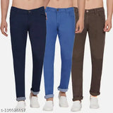 Dark blue cotton-blend men's jeans pack (3), skin-friendly fabric with superior comfort and high stretchability. Slim fit, sizes 28-40, made in India for value for money