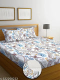 Royal cotton botanical printed, superfine elastic-fitted double bedsheet set (3N), ideal for summer adult bedroom decor (India)