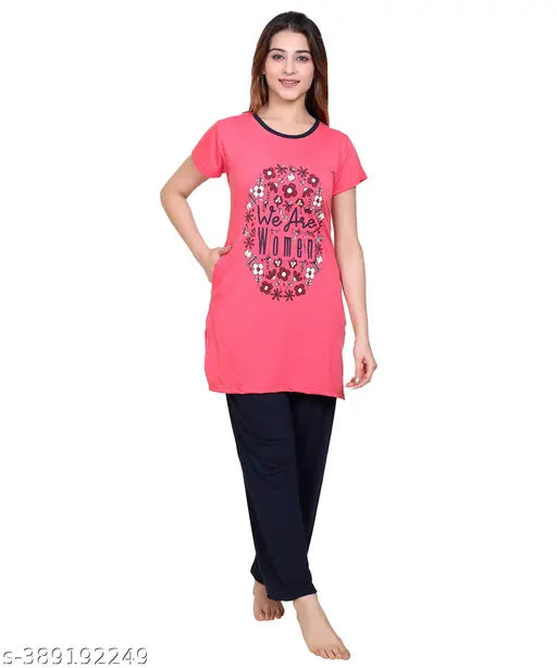 Printed polyester night suit, VRINDA style, suitable for lounge, gym, and housewear