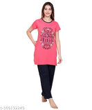 Printed polyester night suit, VRINDA style, suitable for lounge, gym, and housewear