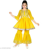 Embroidered Georgette A-line Kurti and Sharara for kids (4-5Y, 5-6Y, 6-7Y, 7-8Y), Indian traditional wear
