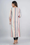 Striped cotton casual kurta for women, short sleeves, guaranteed best quality product from India (S: 36in bust, 46in size length)