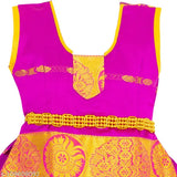 Newborn girl's traditional woven silk pattu lehenga choli set, soft cotton silk material. Indian-style gifting option for babies