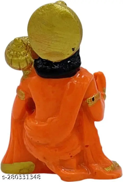 Orange polyresin Hanuman Ji Ki Murti, blessing posture & gada statue, decor for home or car dashboards