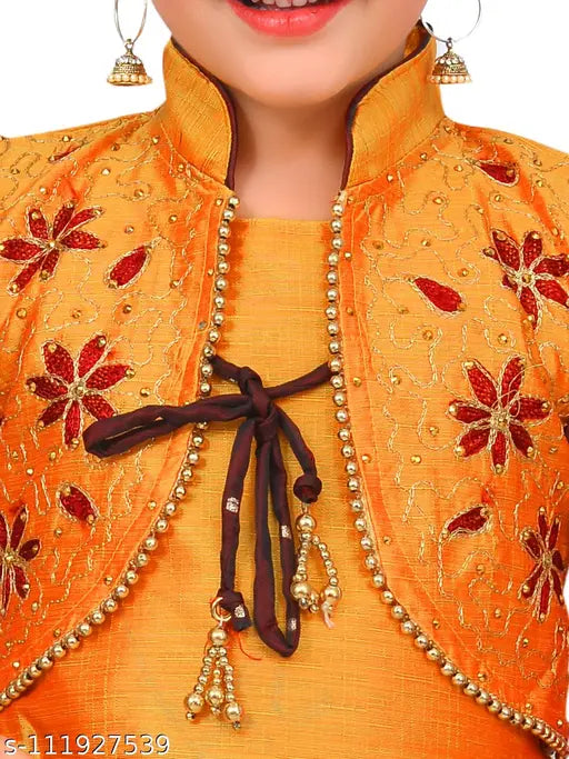 Maroon embroidered Patiala suit for girls by Hariyal Creation - Cotton blend, A-line style, sleeveless with included dupatta. Indian ethnic wear for kids aged 3-6 years
