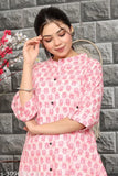 Women's Aline Kurta Princess Cut with Double Pocket in Cotton, extra plus sizes: 4XL, 5XL, 6XL, 7XL. Three-quarter sleeves, mandarin collar, and front cut design. Perfect for formal or casual events