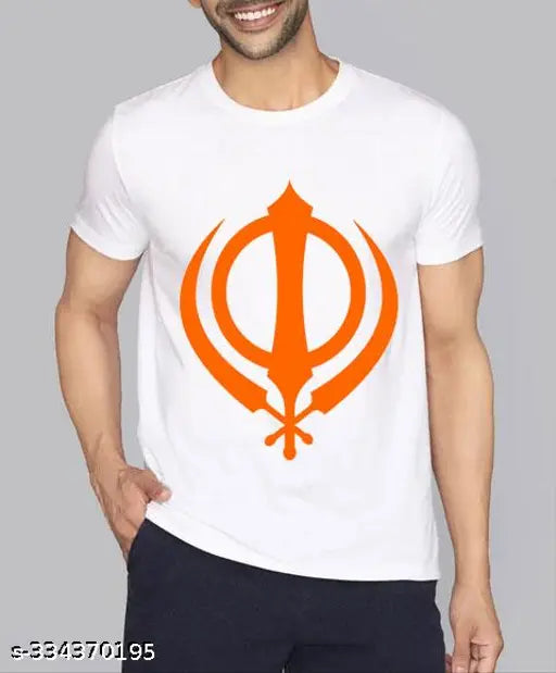 Striped Punjabi Chakra polyester t-shirt with short sleeves, size S (36in x 26in), India-made graphic design for boys and men