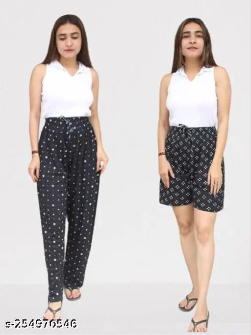 Women's cotton blend solid print pyjama track pants lower pack of 2