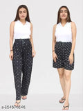 Women's cotton blend solid print pyjama track pants lower pack of 2