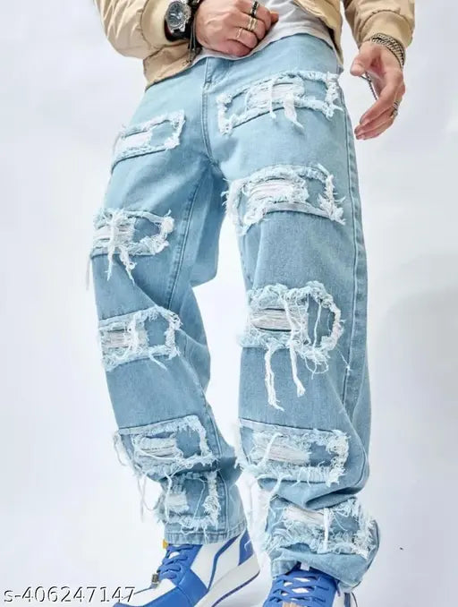 Stretchable denim jeans for men, solid pattern, breathable cotton fabric. Men's casual wear, versatile style, size 26/28/30/32/34/36 (Waist 26in-42in, Length 39in), made in India