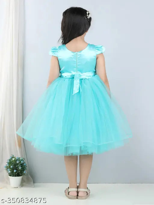 Sky Blue embellished net dress for kids partywear, 1-2 years, sleeveless, India origin
