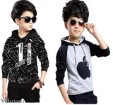 KIDS PACK OF 2 PRINTED HOODED NECK FULL SLEEVES REGULAR FITTED COTTON T-SHIRT