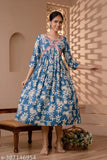 Rayon embroidered printed Anarkali kurti (S-36, M-38, L-40, XL-42, XXL-44, 3XL-46, 4XL-48, 5XL-50), Indian women's fashion with three-quarter sleeves