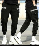 Black activewear pants with custom army print and elastic waistband