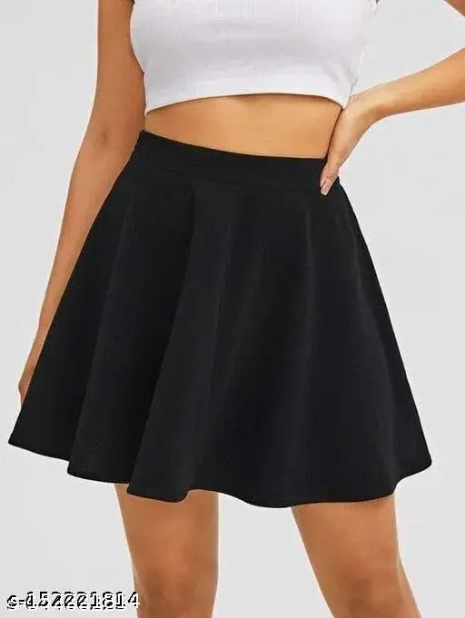 Black cotton solid-net women's western flare skirt, size 26 (waist 26in, length 22in), made in India