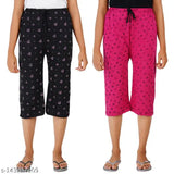 Printed cotton capris for women, black and white pattern, elastic waistband, Nada Pack of 2
