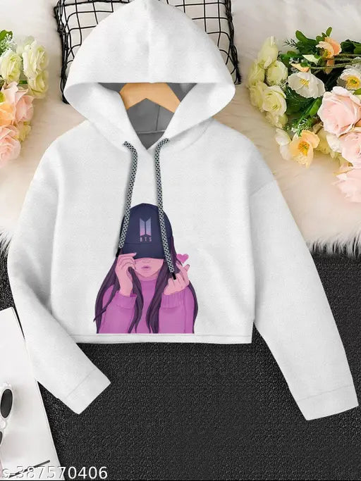 Girls BTS printed hoodie, cotton blend, long sleeves, aged 9-16 years, India origin