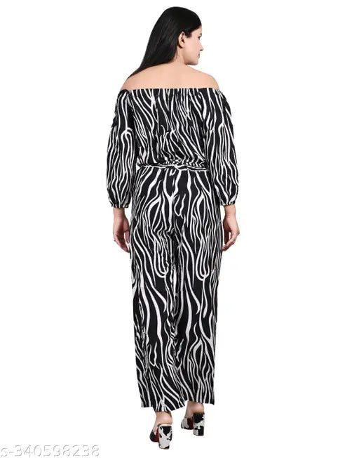 BC Women's Animal print Crepe Elastic Off shoulder Long Jumpsuit, perfect for western wear, made in India