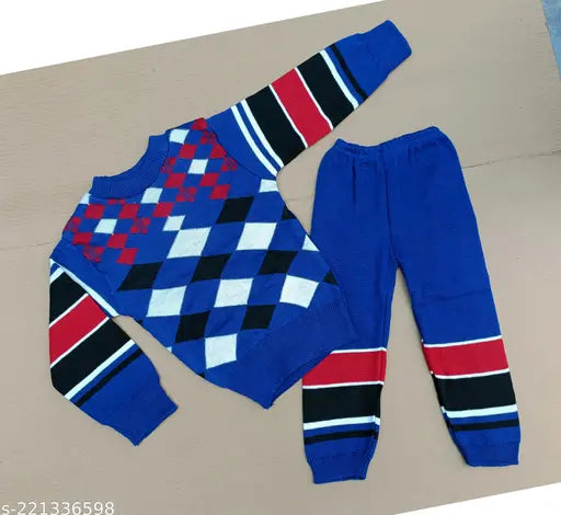 Blue acrylic colorblocked woolen sweaters for kids with full sleeves, suitable for boys and girls aged 18 months to 5 years