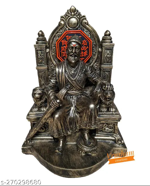 Bronze-toned, 1 feet tall Chatrapati Shivaji Maharaj statue, intricately detailed fiber figurine for home decor or spiritual homage