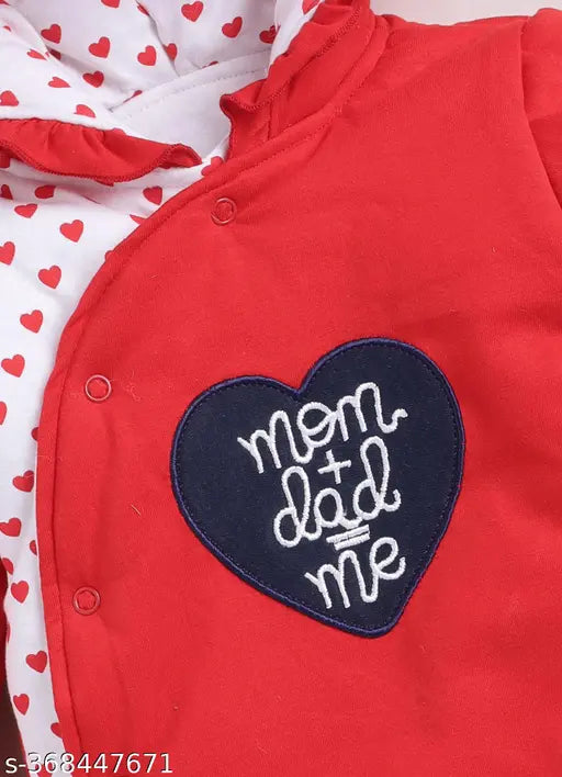Red cotton MIMINO baby girl sweatshirt & pant set, printed design for 0-18 months