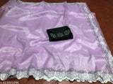 Purple organza saree with Swarovski crystal and diamond work, lace trimmed blouse