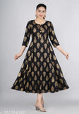 Rayon gold print Anarkali kurti with three-quarter sleeves, vibrant Indian design by FASTIVAL SPECIAL SHREE JI ENT