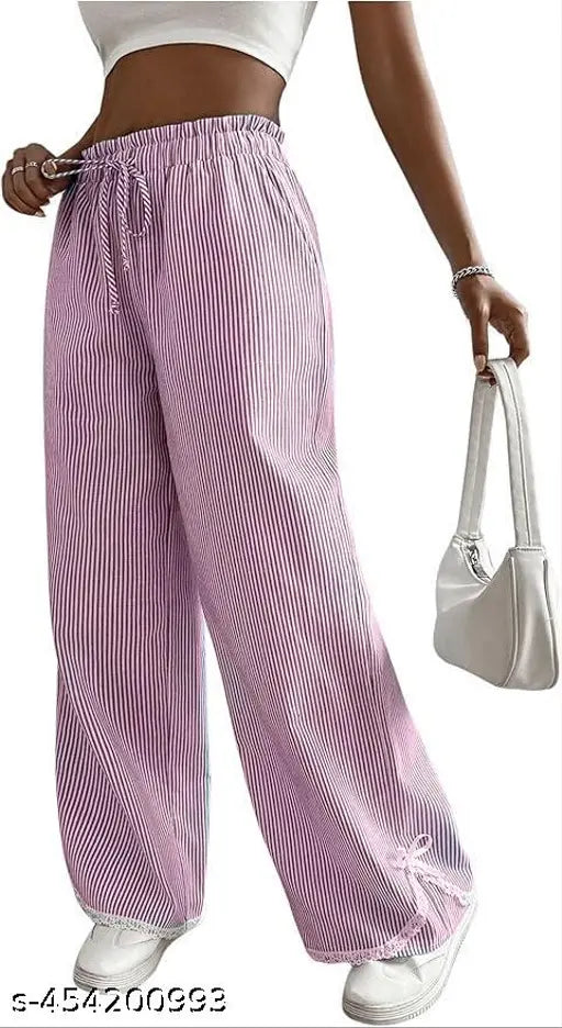 Trendy pink and white striped wide-leg pants