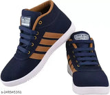Navy blue athletic shoes with white laces