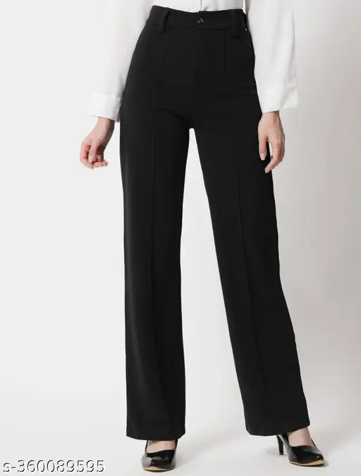 Black stretch pants, flared design for women's formal wear