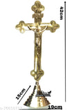 Large brass Traditional 5 wishes Jesus Christ cross statue with candle holder, Indian crafted religious decor