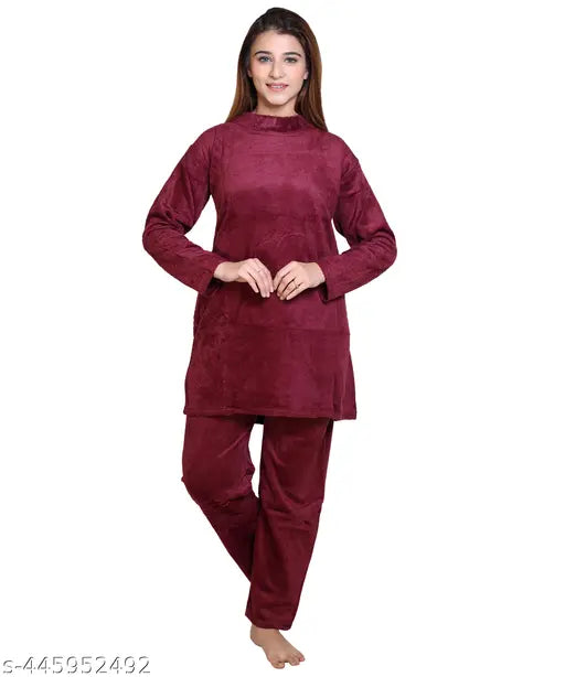 Soft wool women's nightsuit, XL size, long sleeves, luxury nightwear on display