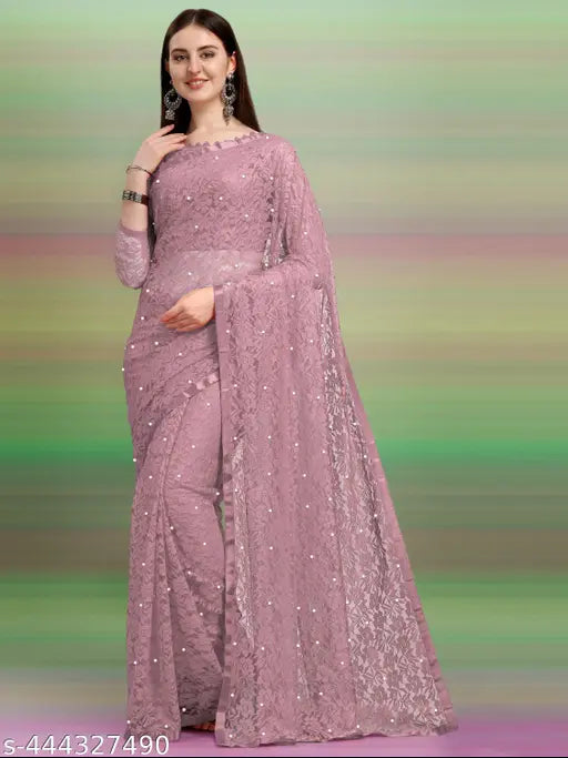 Embellished net saree with running blouse, Kashvi Fabulous, Indian crafted, free size (5.5m x 0.8m)