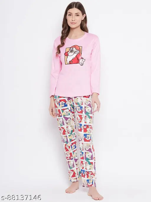 Viscose Rayon printed nightsuit with long sleeve and round neck, perfect for comfortable lounging or casual wear, Camey Women's set