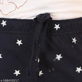 Black cotton women's star print pajama pants