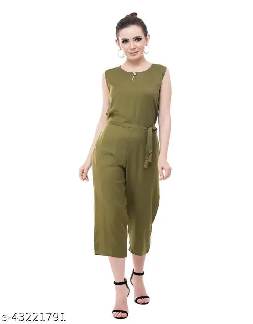 Trendy rayon sleeveless jumpsuit, solid net fashion for women, various sizes available