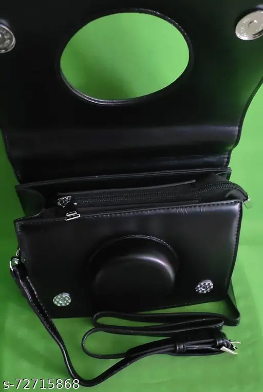 Adjustable strap, sling bag, flap closure, black