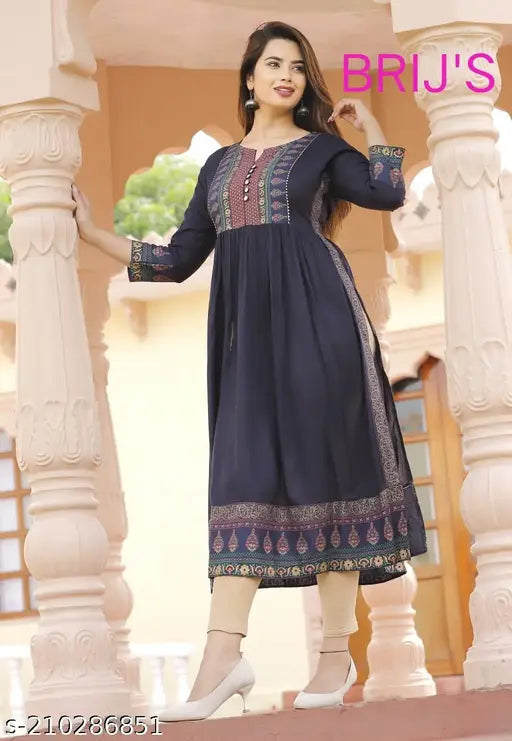 Rayon, three-quarter sleeve Ganesh kurta for girls and women, festive partywear from BRIJS RETAIL