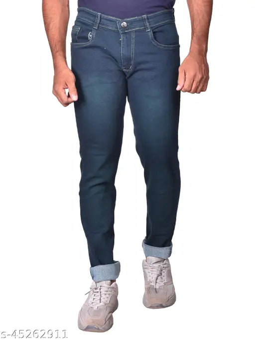 Stylish dyed/washed men's jeans, L,Zard denim - Mid rise, regular fit, cotton, available in sizes 28, 30, 32, 34, 36 (W28-H28-L42, W30-H30-L42, W32-H32-L42, W34-H34-L42, W36-H36-L42). Made in India