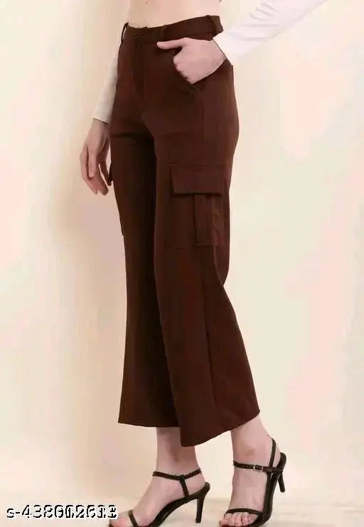 Khaki cargo pants with wide legs