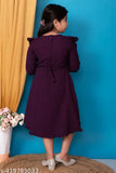 Purple dress, knee length, with puff sleeves