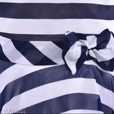 Navy Blue Georgette Frock Dress, silver kraft striped style for kids 6-9 months - 5-6 years