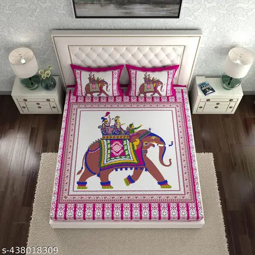 Multicolor 180TC cotton double bedsheet set, includes 2 matching pillow covers for a vibrant, cozy bedroom