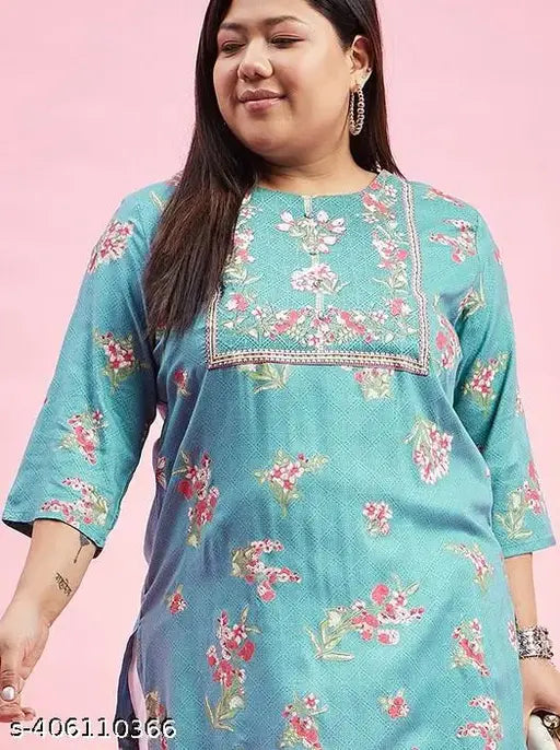 Cotton three-quarter sleeve printed kurti for women, vibrant Indian multi graphic design