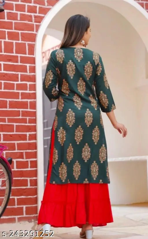 Green rayon casual kurta sharara set