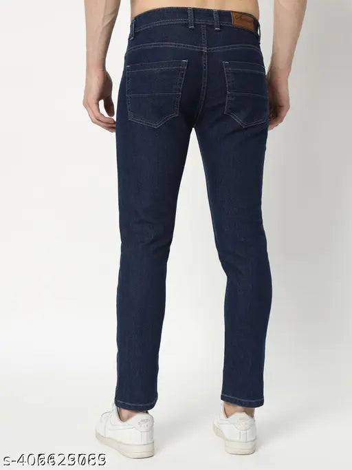 High-quality blue denim men's slim fit high-rise jeans - versatile and stylish addition to any wardrobe